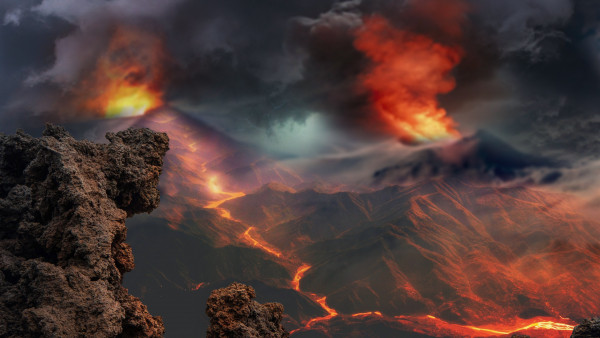 Volcanoes eruption and lava flow