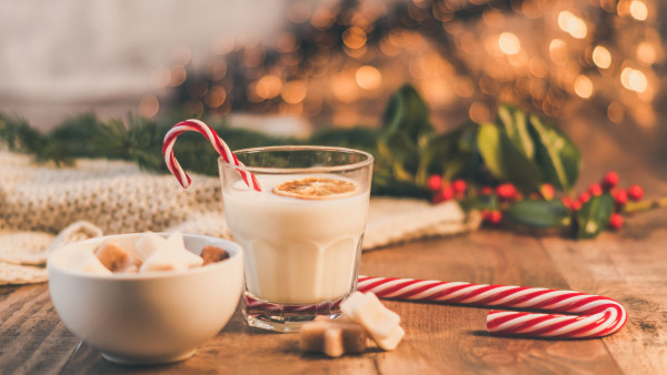 Seasonal Christmas sweets and cup of milk