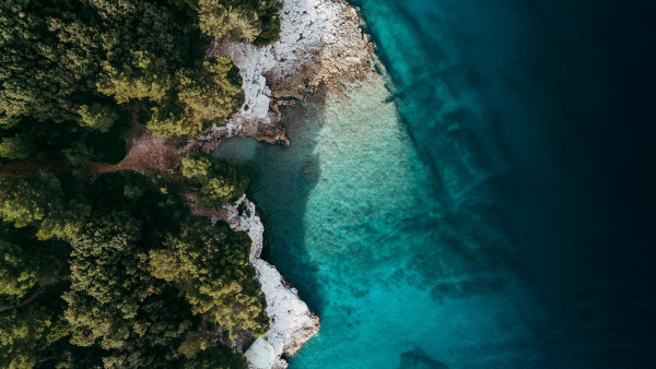 View from a drone above the ocean shore