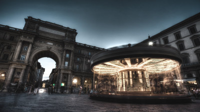 Carousel, people and buildings from Florence