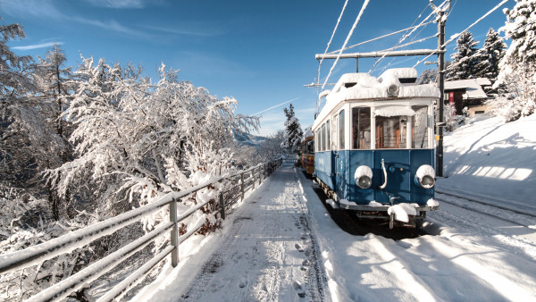 Old train covered with snow
