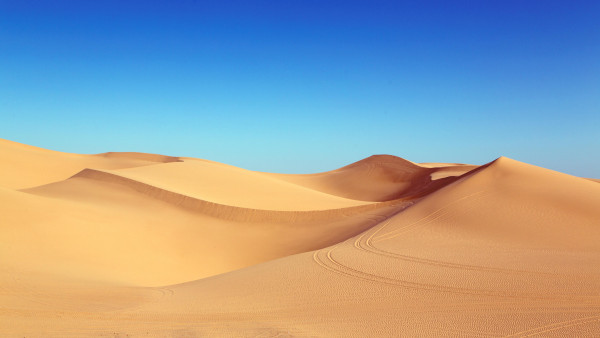 Blue sky and desert dunes