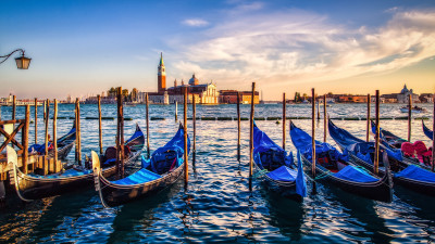 Gondolas from Venice at sunset