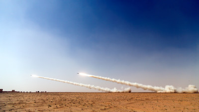 Military rockets on the sky