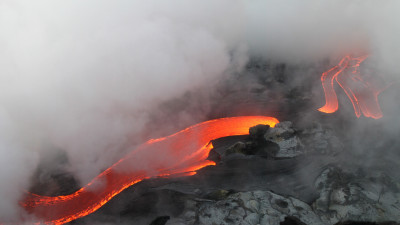 Flowing hot lava