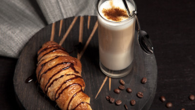 Cappuccino and chocolate croissant