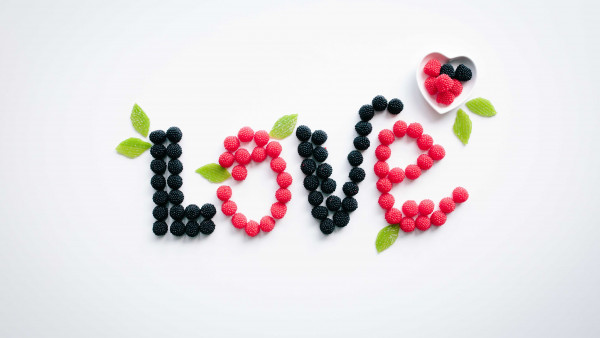 Love message with fruits