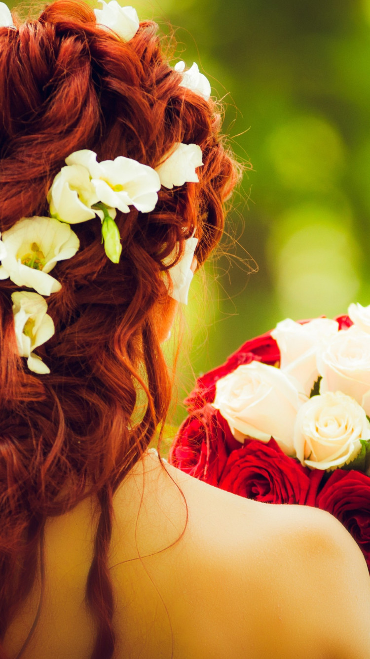 Bride and wedding flowers wallpaper 750x1334