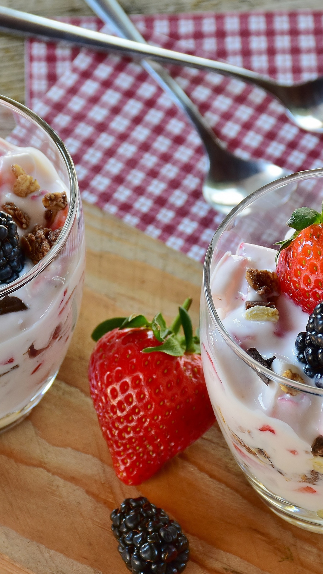 Yogurt with Strawberries and Blackberries wallpaper 1080x1920