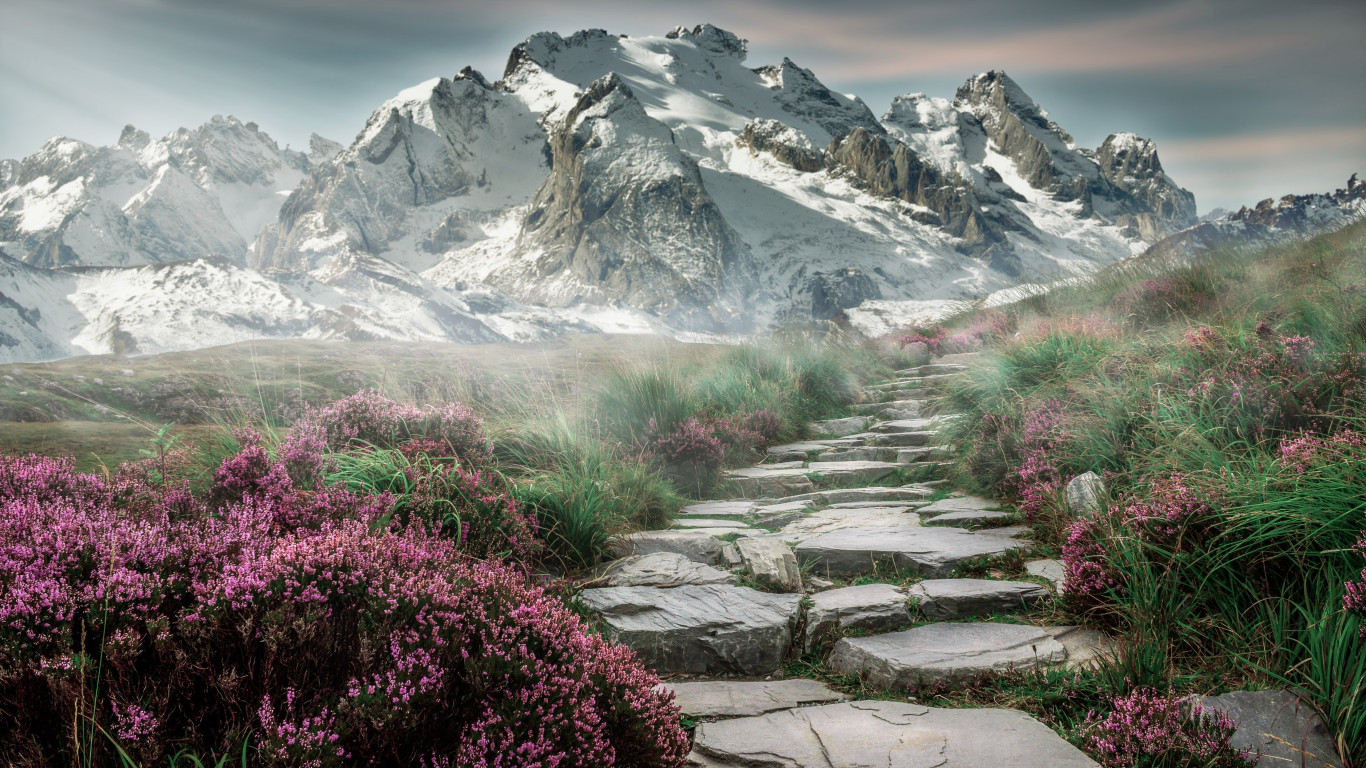 Surreal mountain landscape wallpaper 1366x768