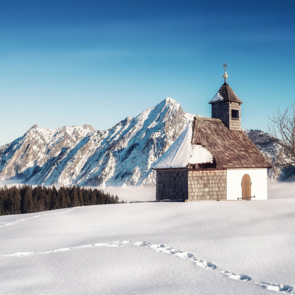 Alpine Winter landscape from Strobl, Austria wallpaper 1024x1024