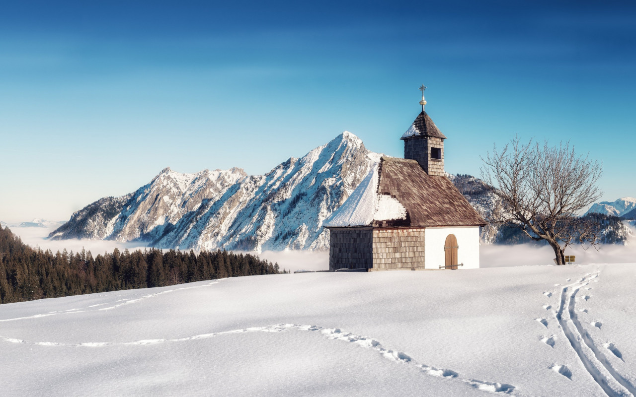 Alpine Winter landscape from Strobl, Austria wallpaper 1280x800