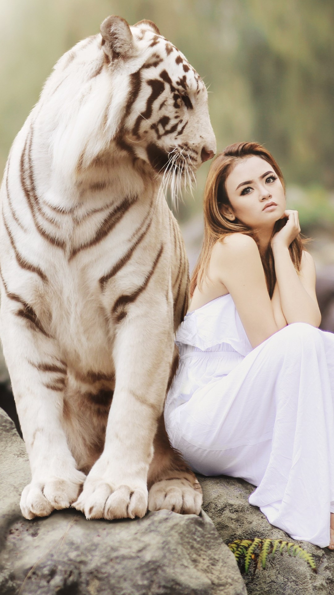 Bengal tiger and a beautiful girl wallpaper 1080x1920