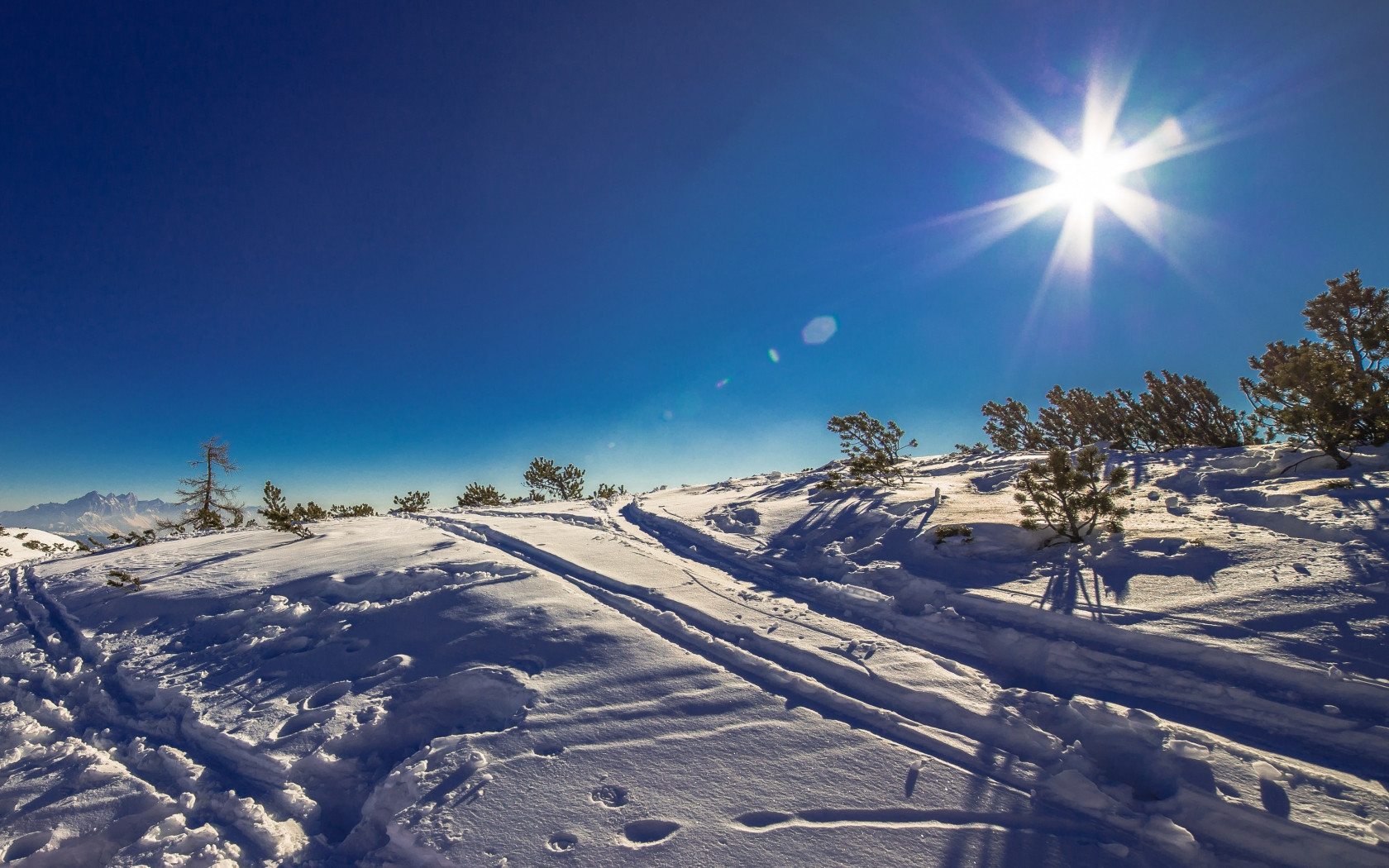 Sunny day in this Winter landscape wallpaper 1680x1050