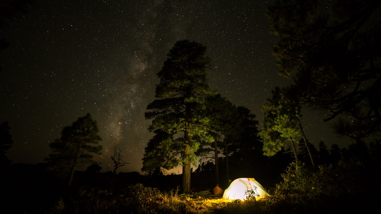 With tent under the night sky wallpaper 1280x720