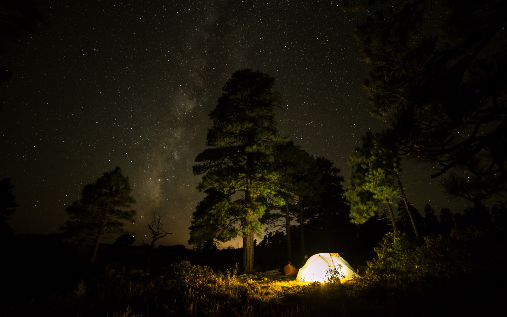 With tent under the night sky wallpaper 1680x1050