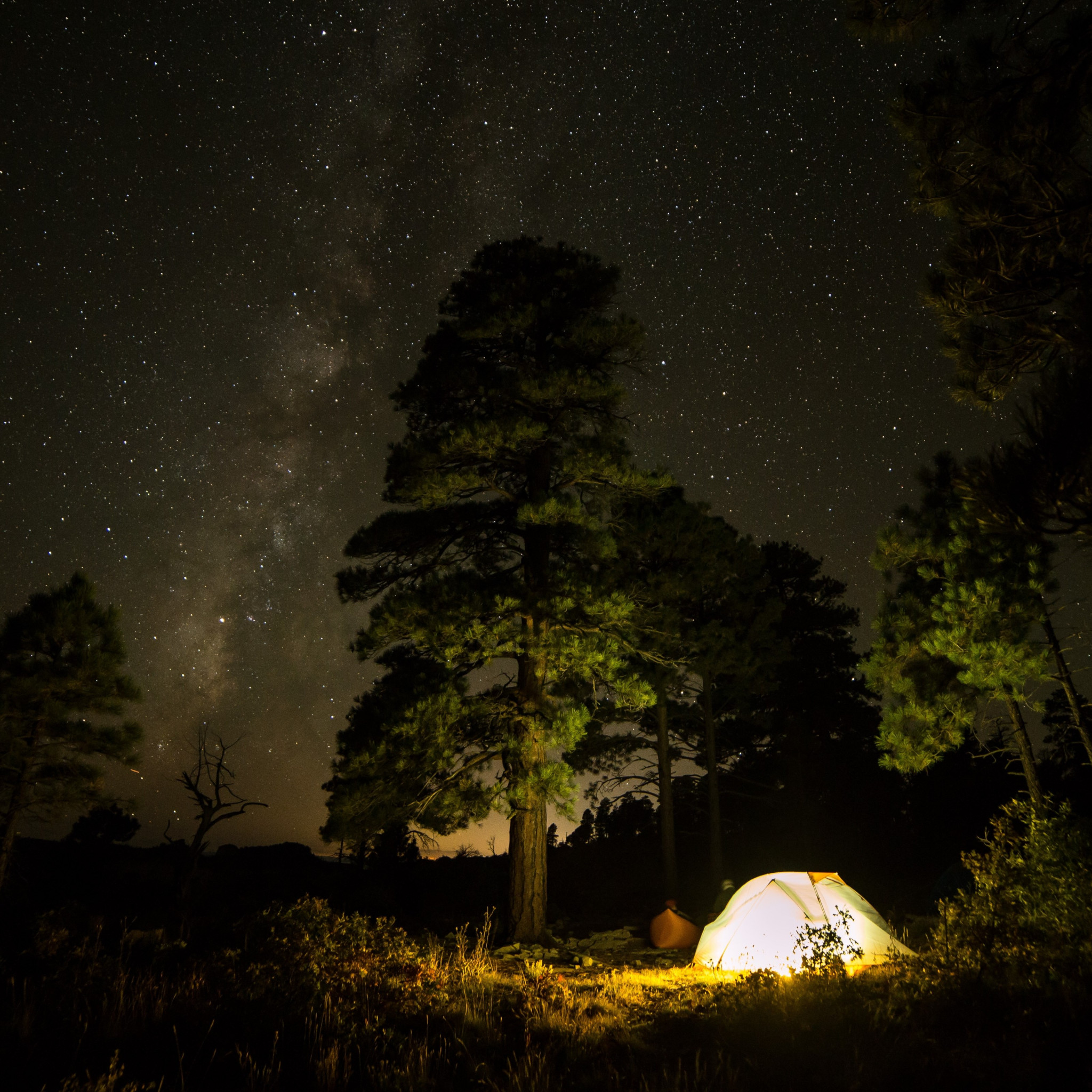 With tent under the night sky wallpaper 2048x2048