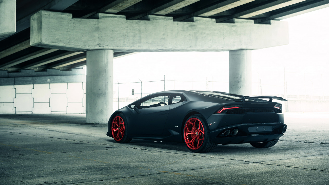 Vellano Matte Black Lamborghini Huracan on Red 3 wallpaper 1366x768