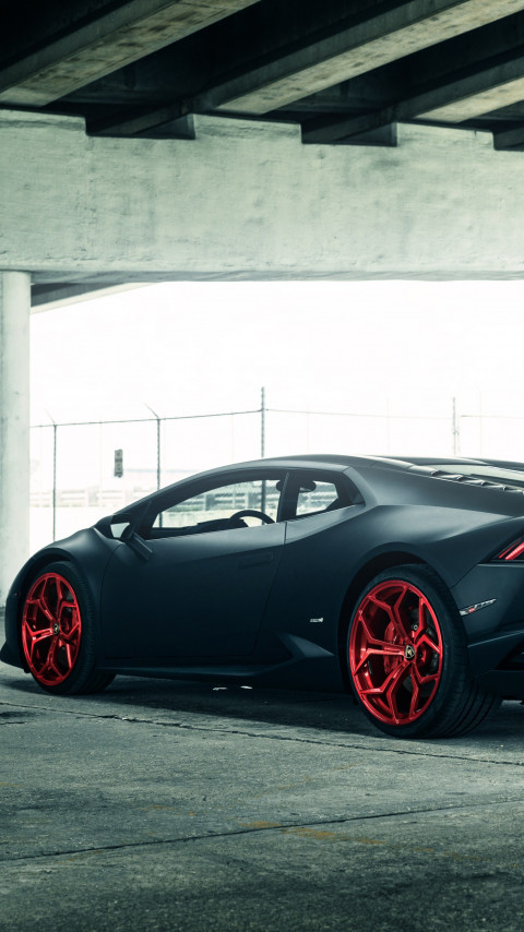 Vellano Matte Black Lamborghini Huracan on Red 3 wallpaper 480x854