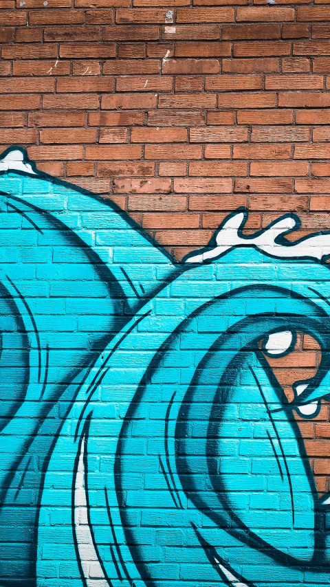 Graffiti waves on brick wall wallpaper 480x854