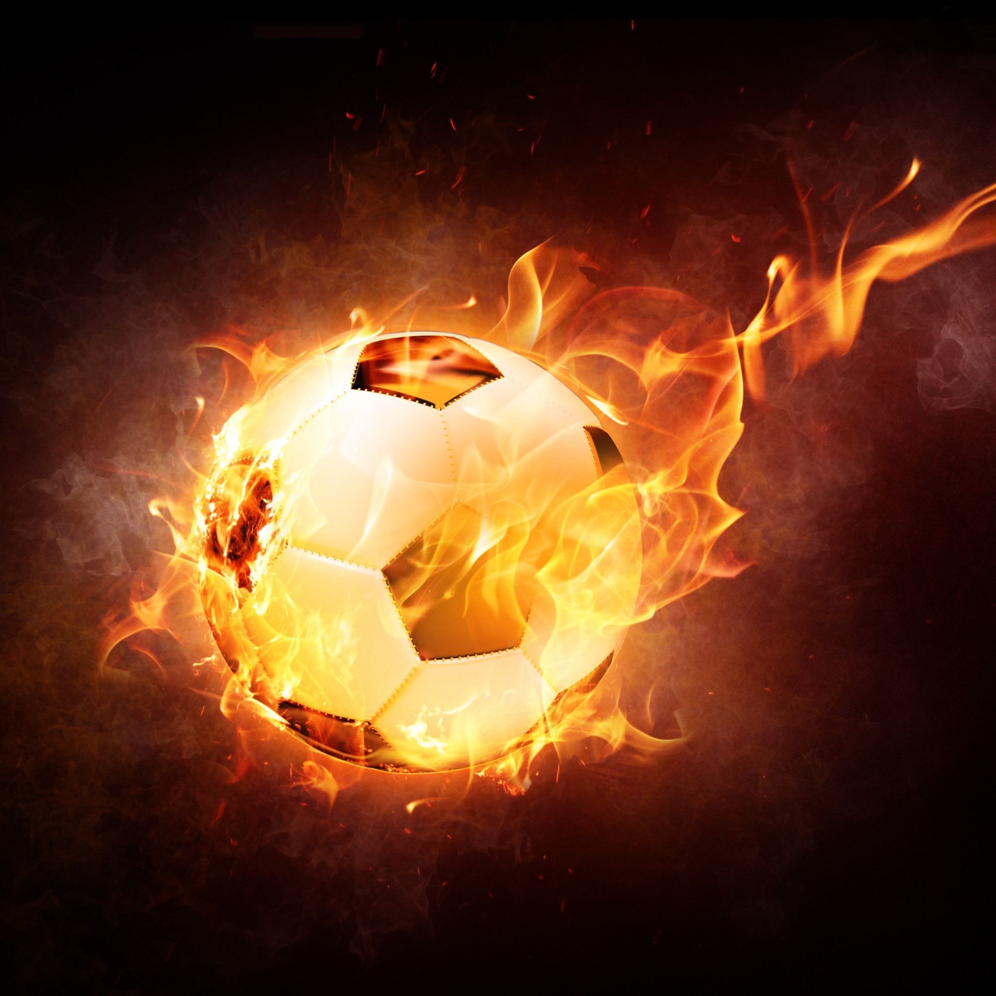 The football ball is on fire wallpaper 2048x2048