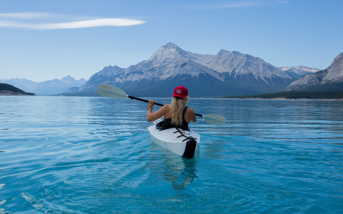 Trip with kayak on lake wallpaper 1440x900