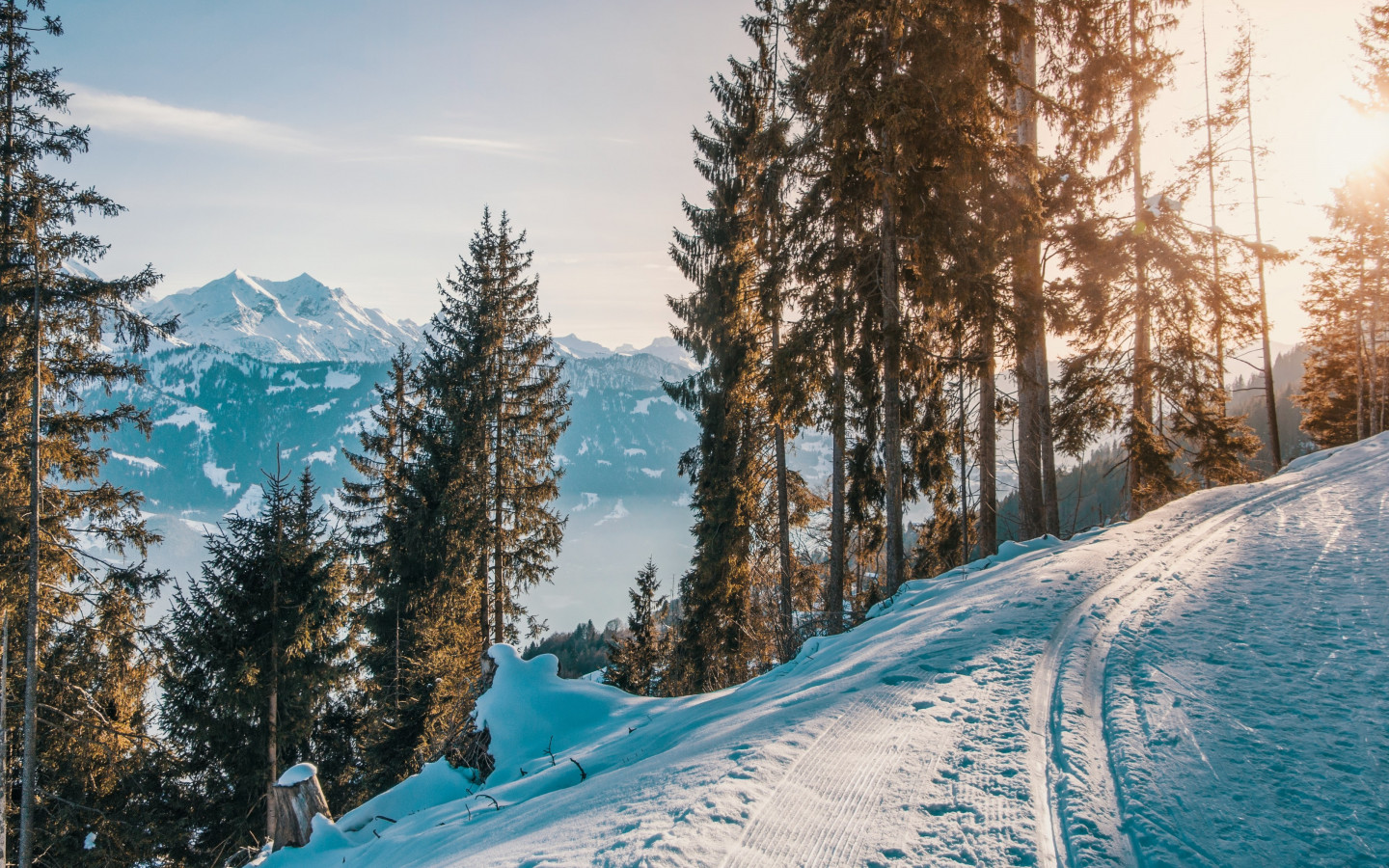 Winter, snow, white, sunset, mountains wallpaper 1440x900