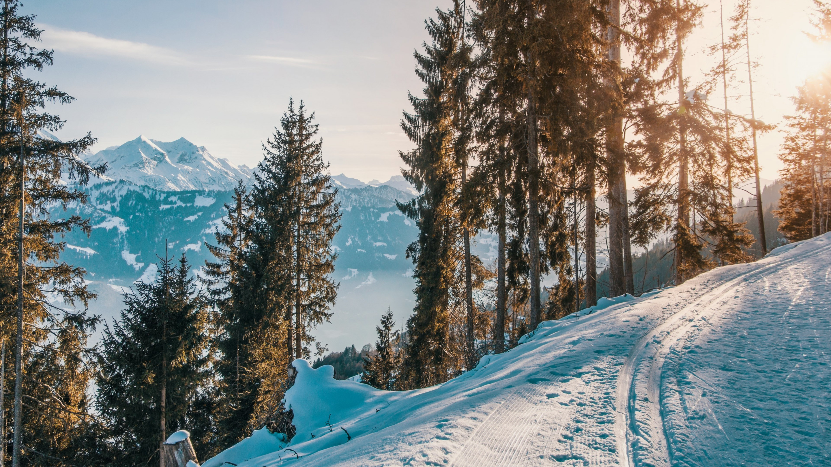 Winter, snow, white, sunset, mountains wallpaper 2880x1620