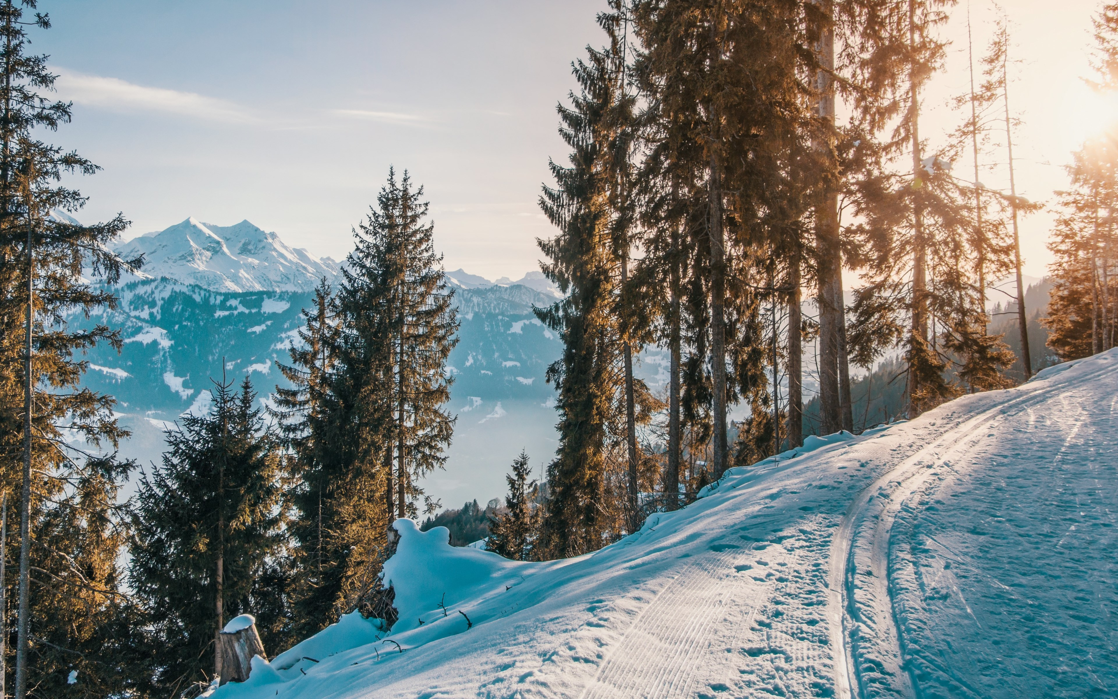 Winter, snow, white, sunset, mountains wallpaper 3840x2400