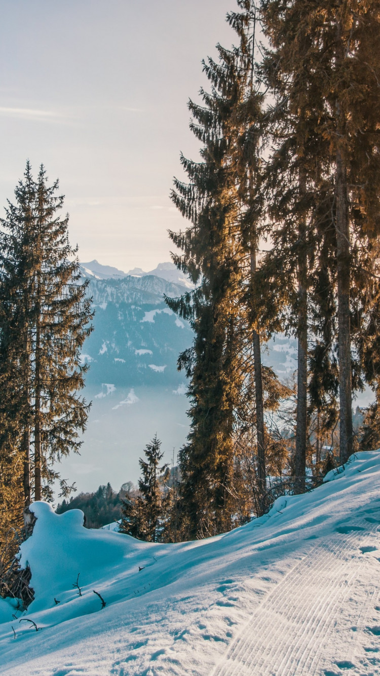 Winter, snow, white, sunset, mountains wallpaper 750x1334