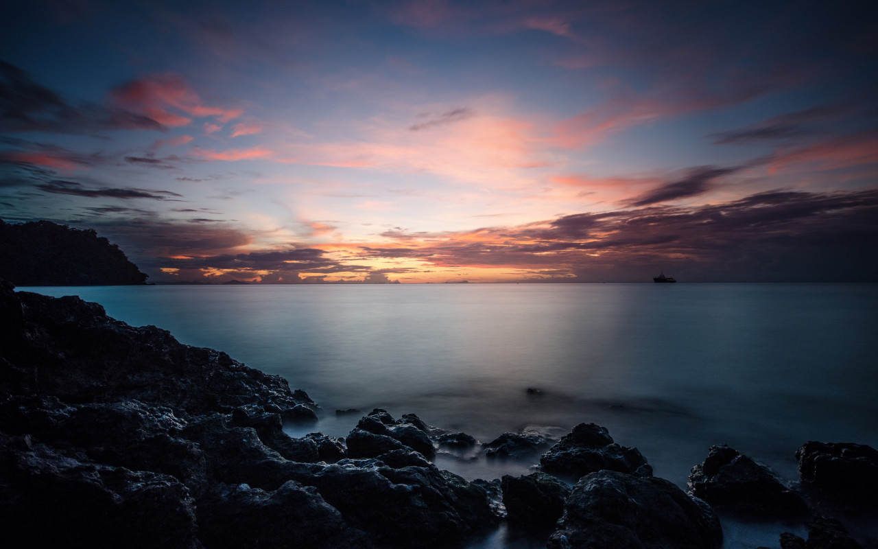 Sunset, rocks, clouds, view from Thailand wallpaper 1280x800