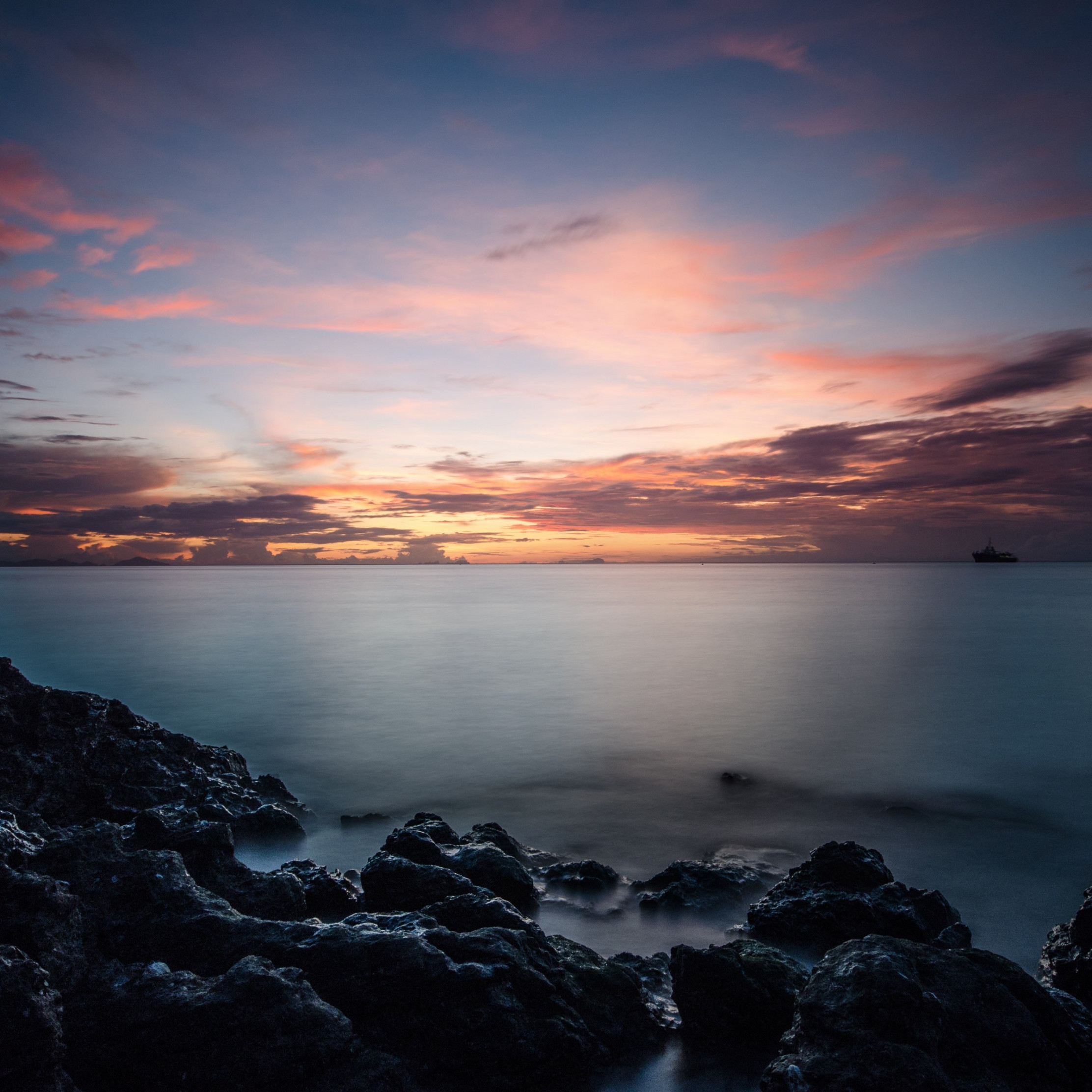 Sunset, rocks, clouds, view from Thailand wallpaper 2224x2224