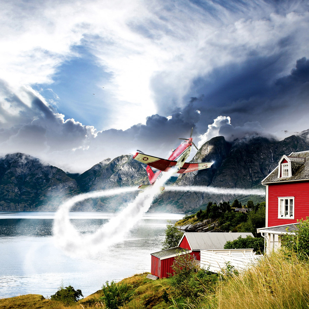 Norway vastness and one airplane wallpaper 1024x1024