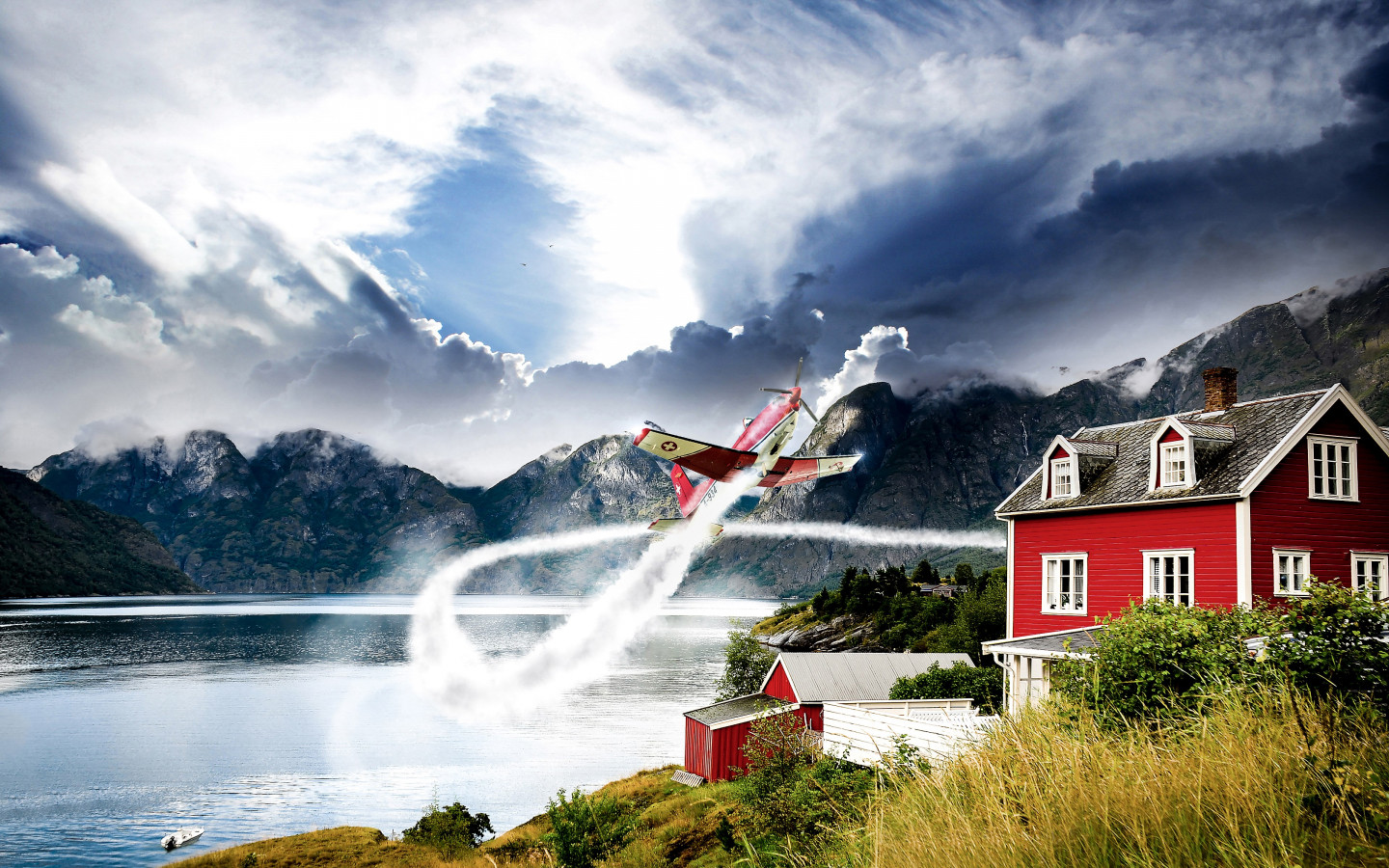 Norway vastness and one airplane wallpaper 1440x900