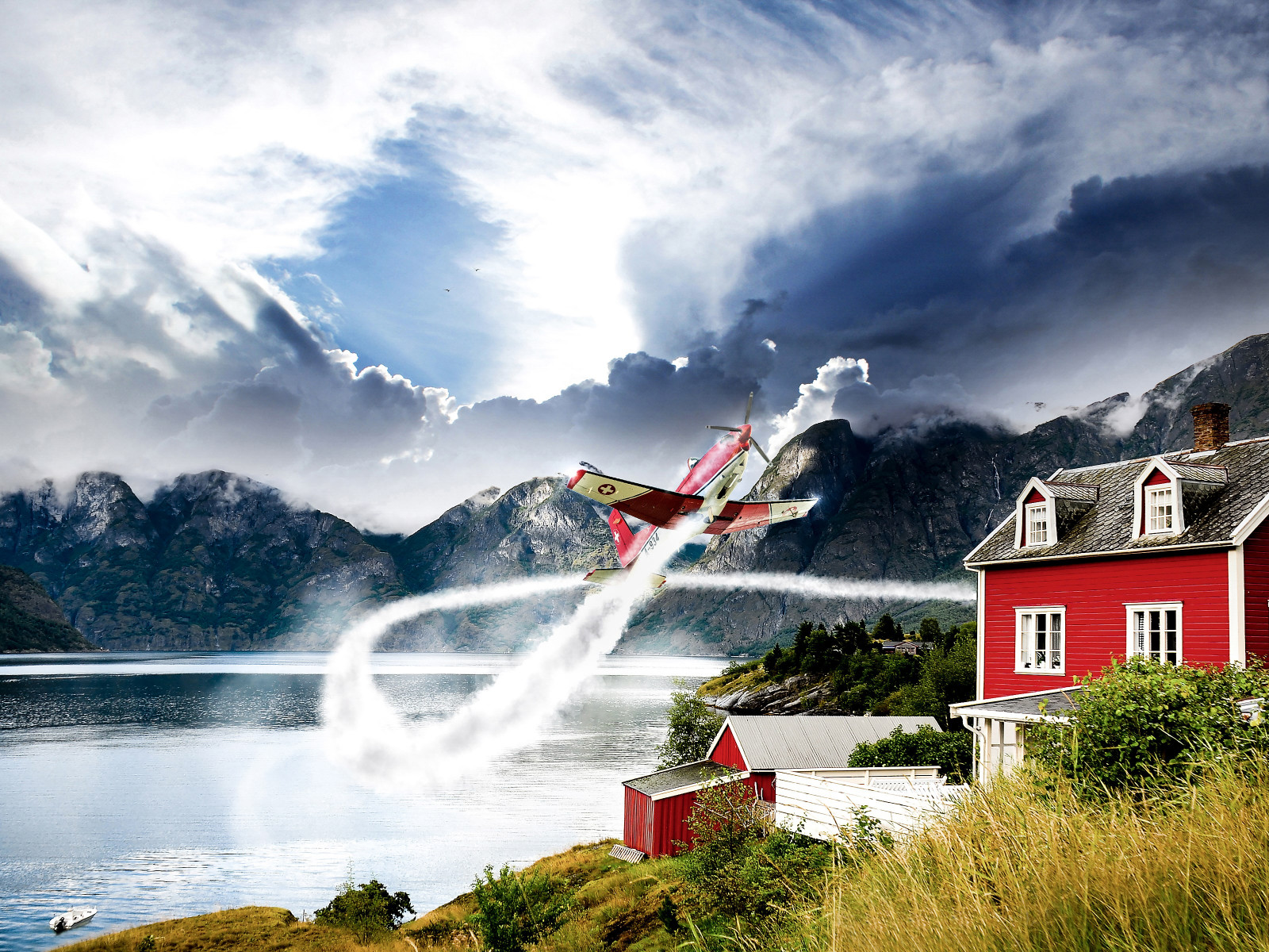 Norway vastness and one airplane wallpaper 1600x1200