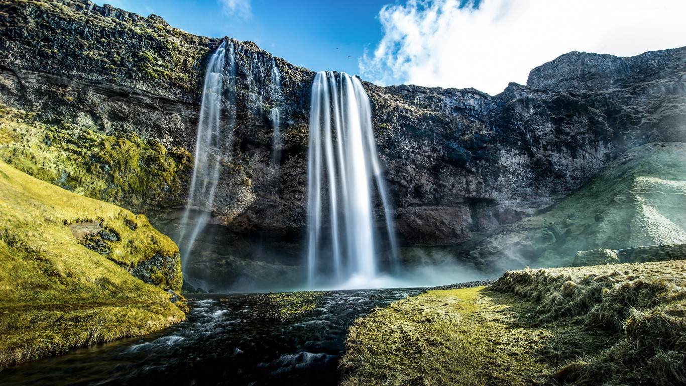 Seljalandsfoss waterfall in Iceland wallpaper 1366x768