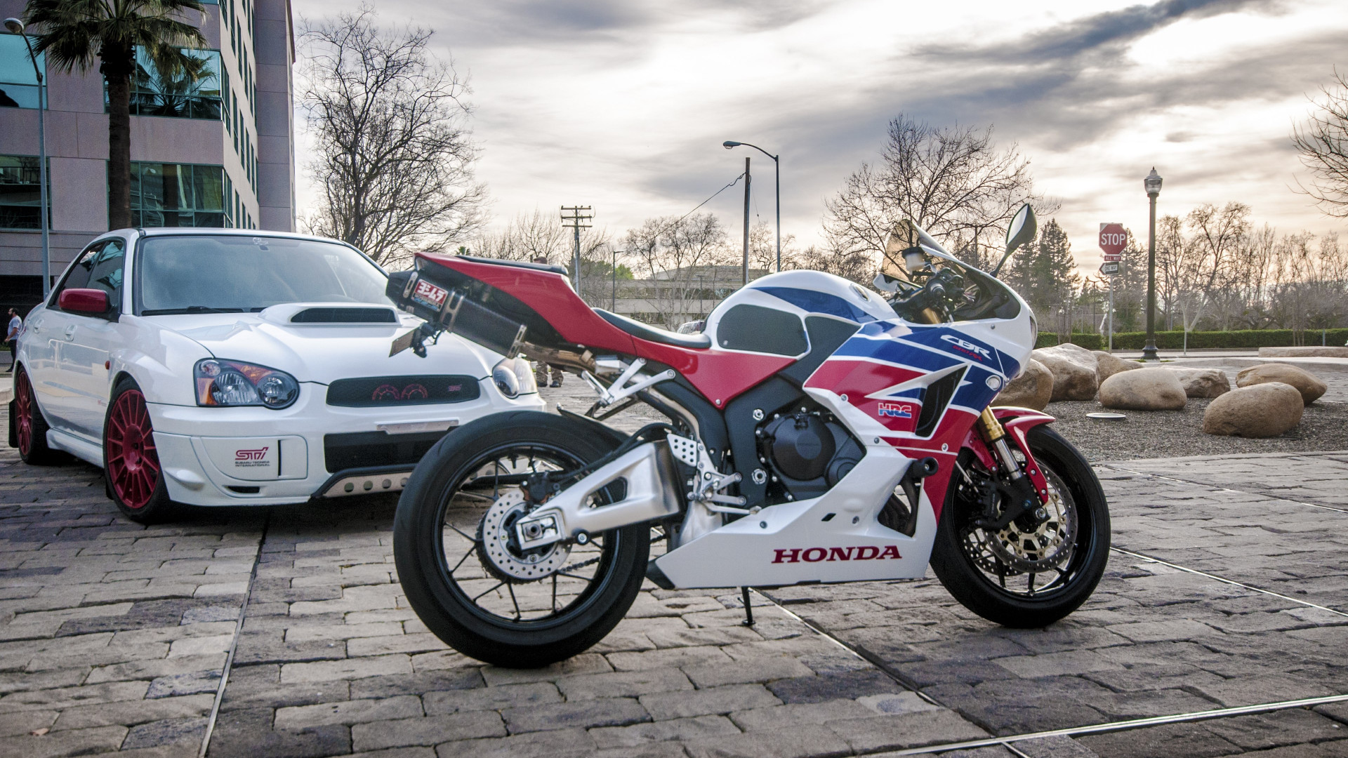 Honda CBR and Subaru WRX wallpaper 1600x900