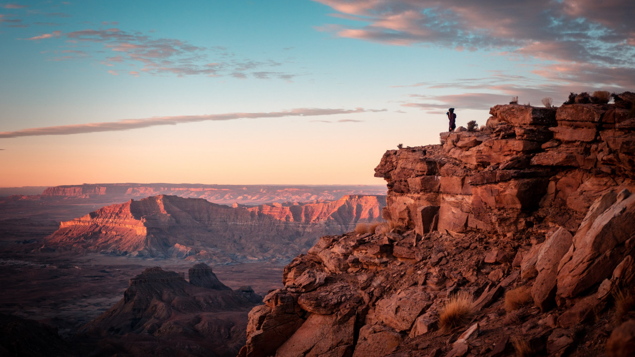 Canyon, sunset, desert, landscape, Bullfrog, USA wallpaper 1280x720