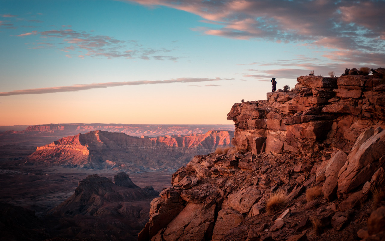 Canyon, sunset, desert, landscape, Bullfrog, USA wallpaper 1280x800