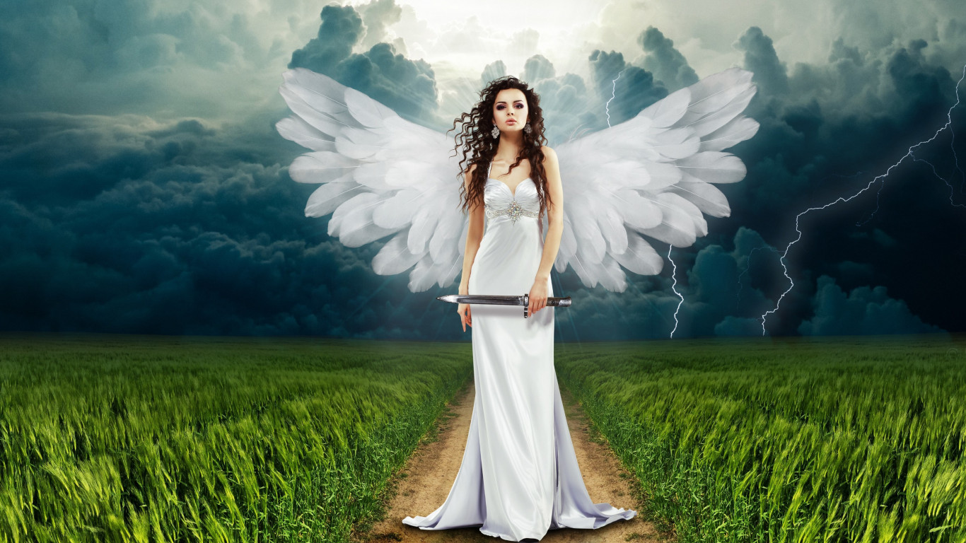 Illustration: Angel art wallpaper 1366x768