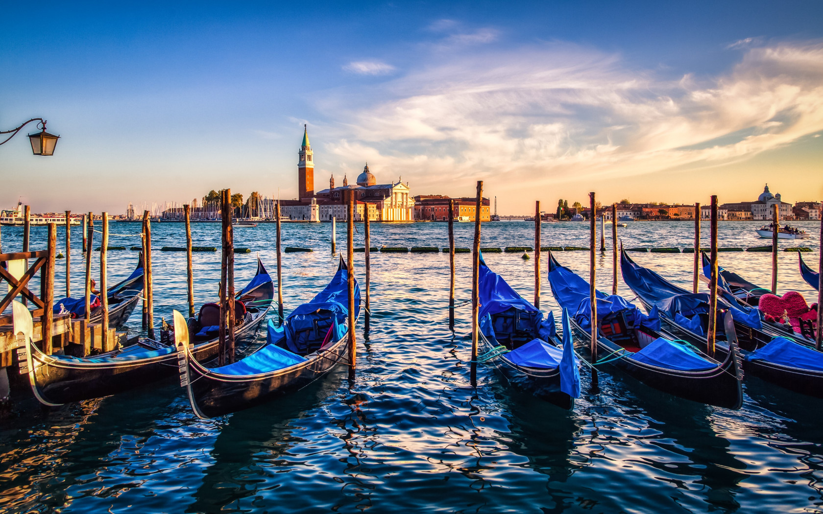 Gondolas from Venice at sunset wallpaper 1680x1050