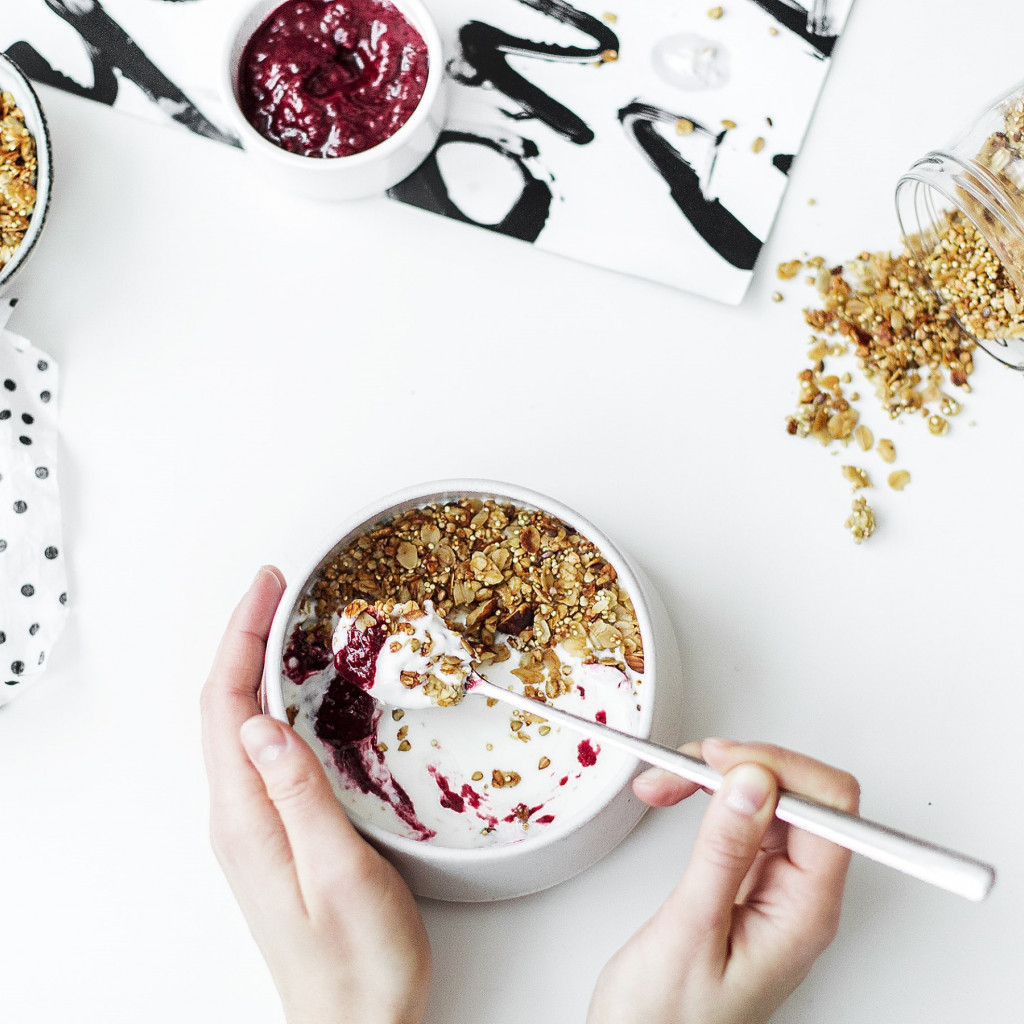 Healthy breakfast with seeds and yogurt wallpaper 1024x1024