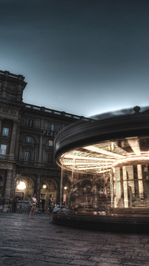 Carousel, people and buildings from Florence wallpaper 480x854