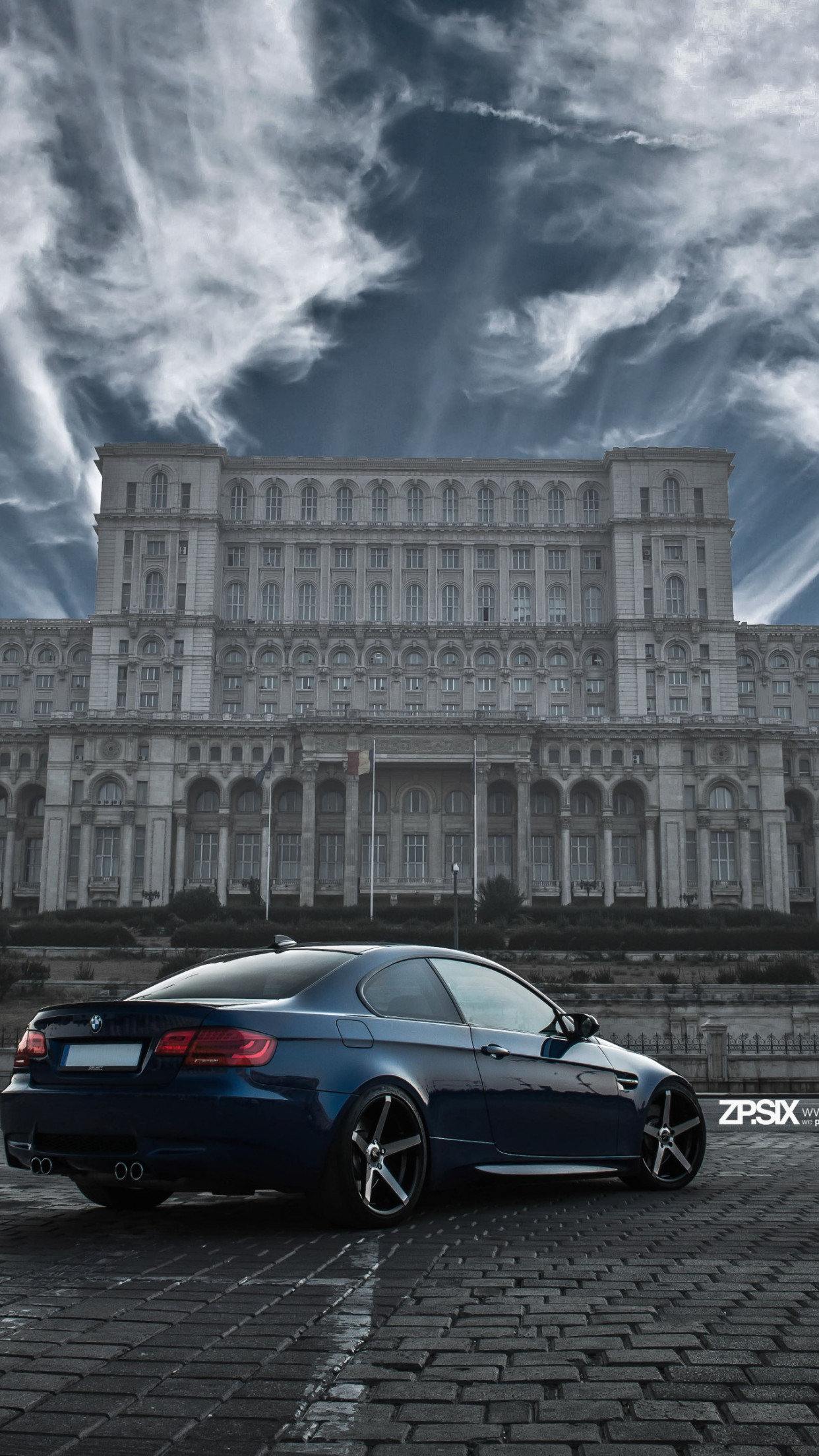 BMW E92 M3 in front of Palace of the Parliament wallpaper 1242x2208