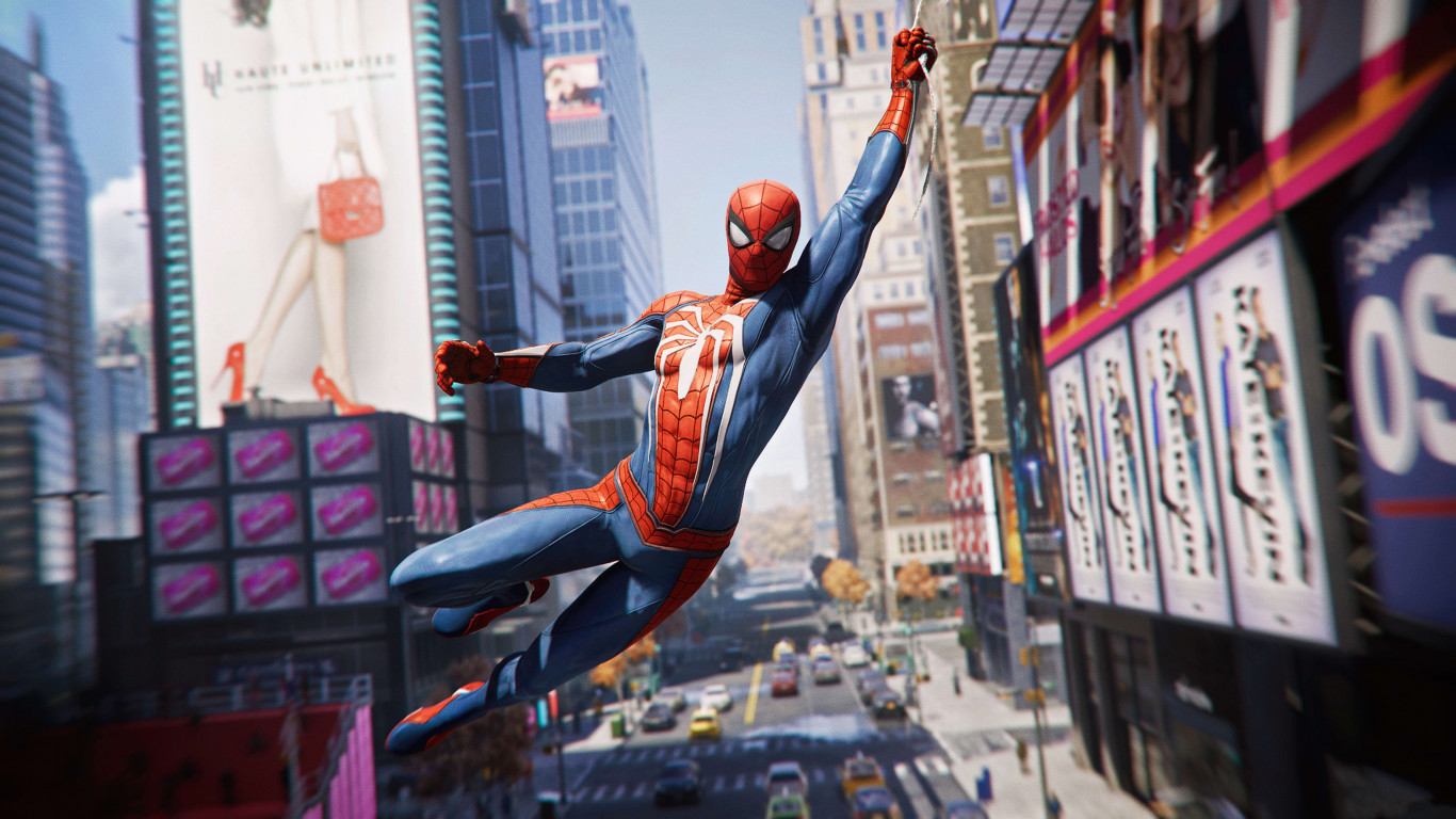Download wallpaper: Spider Man from the video game 1366x768