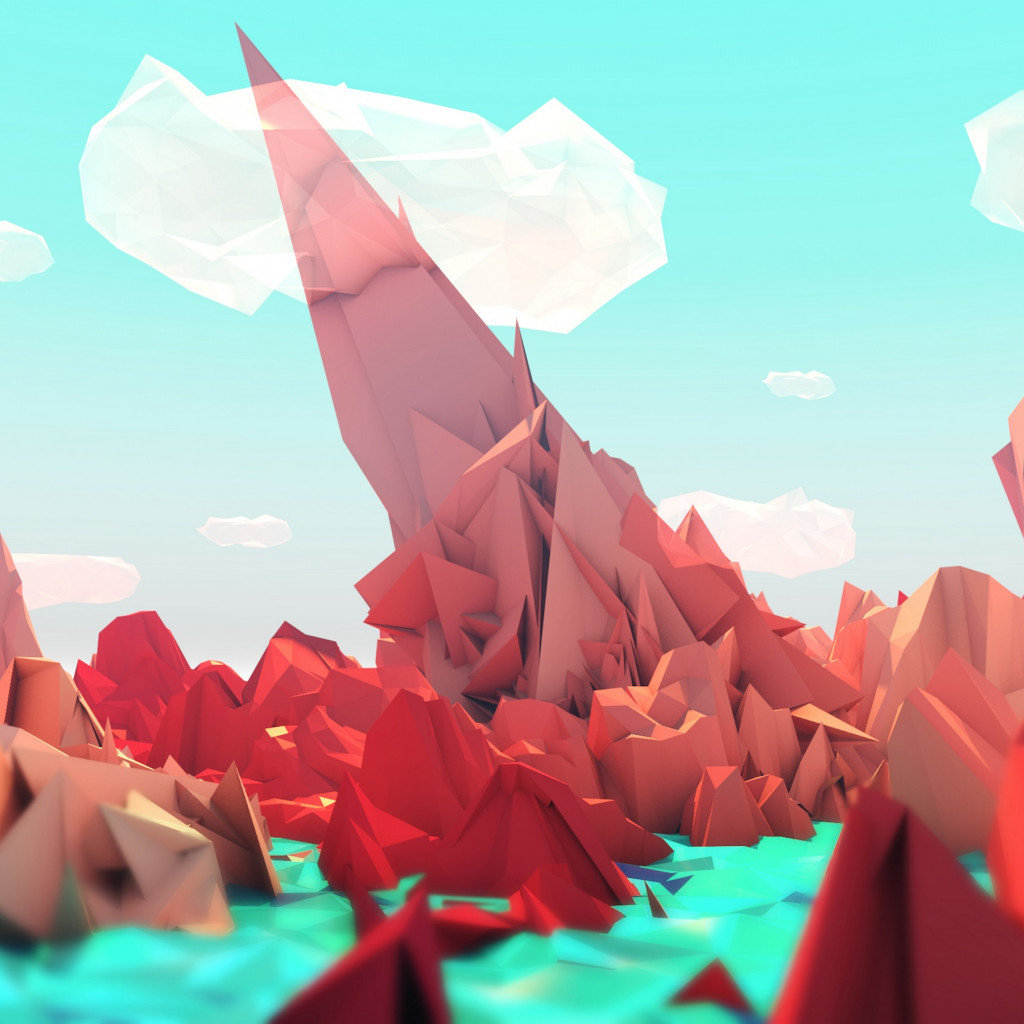The red mountains. Low poly illustration wallpaper 1024x1024