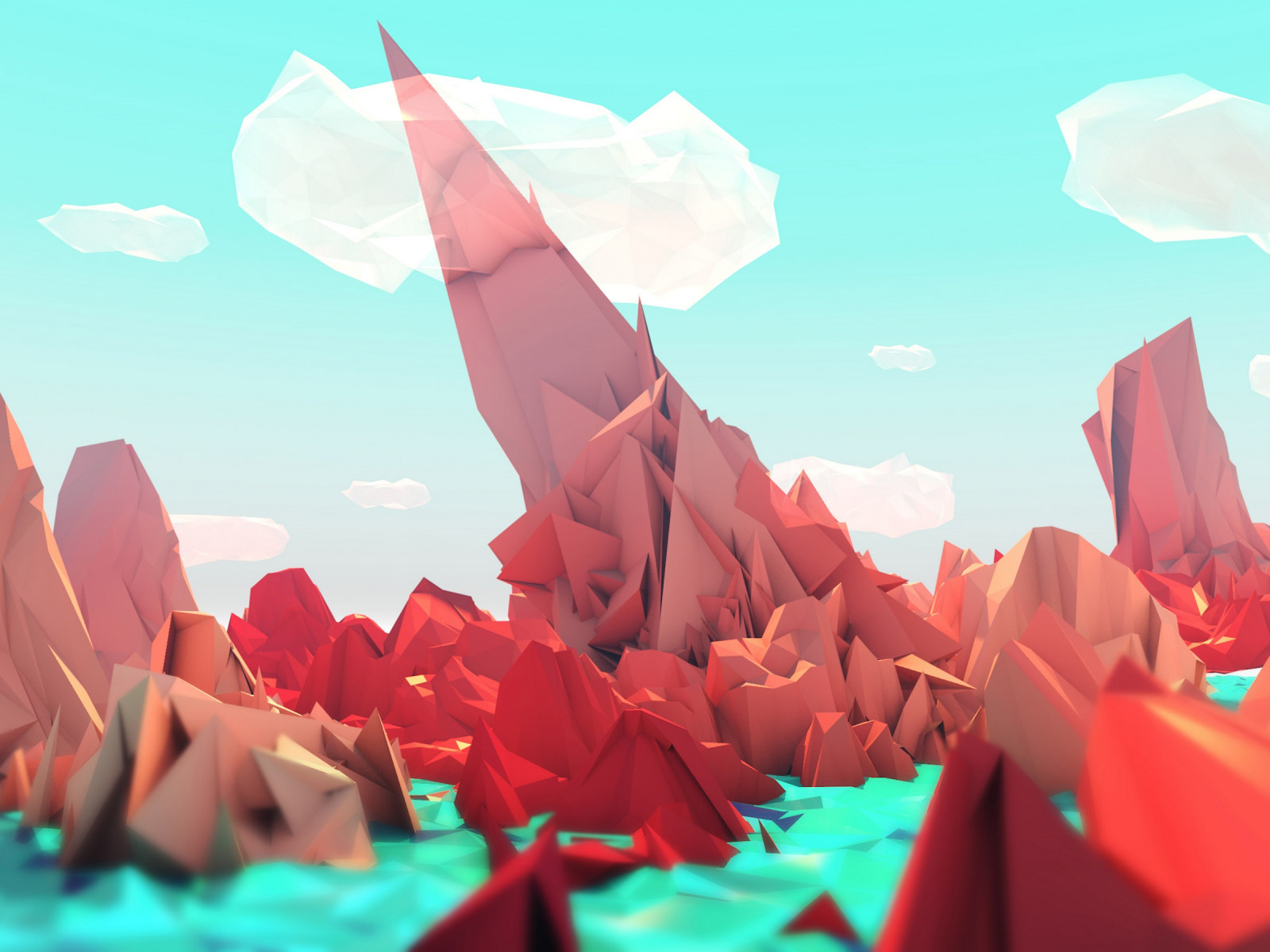 The red mountains. Low poly illustration wallpaper 1600x1200