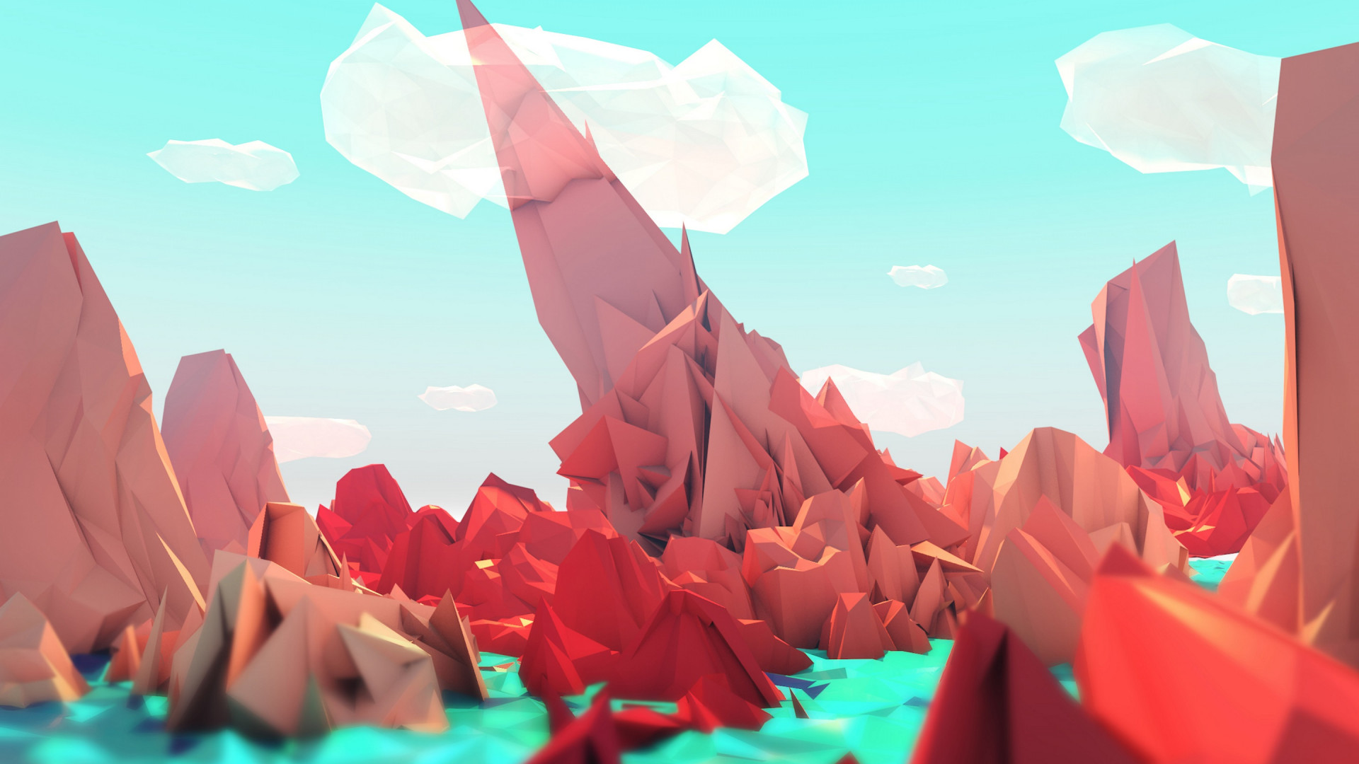 The red mountains. Low poly illustration wallpaper 1920x1080