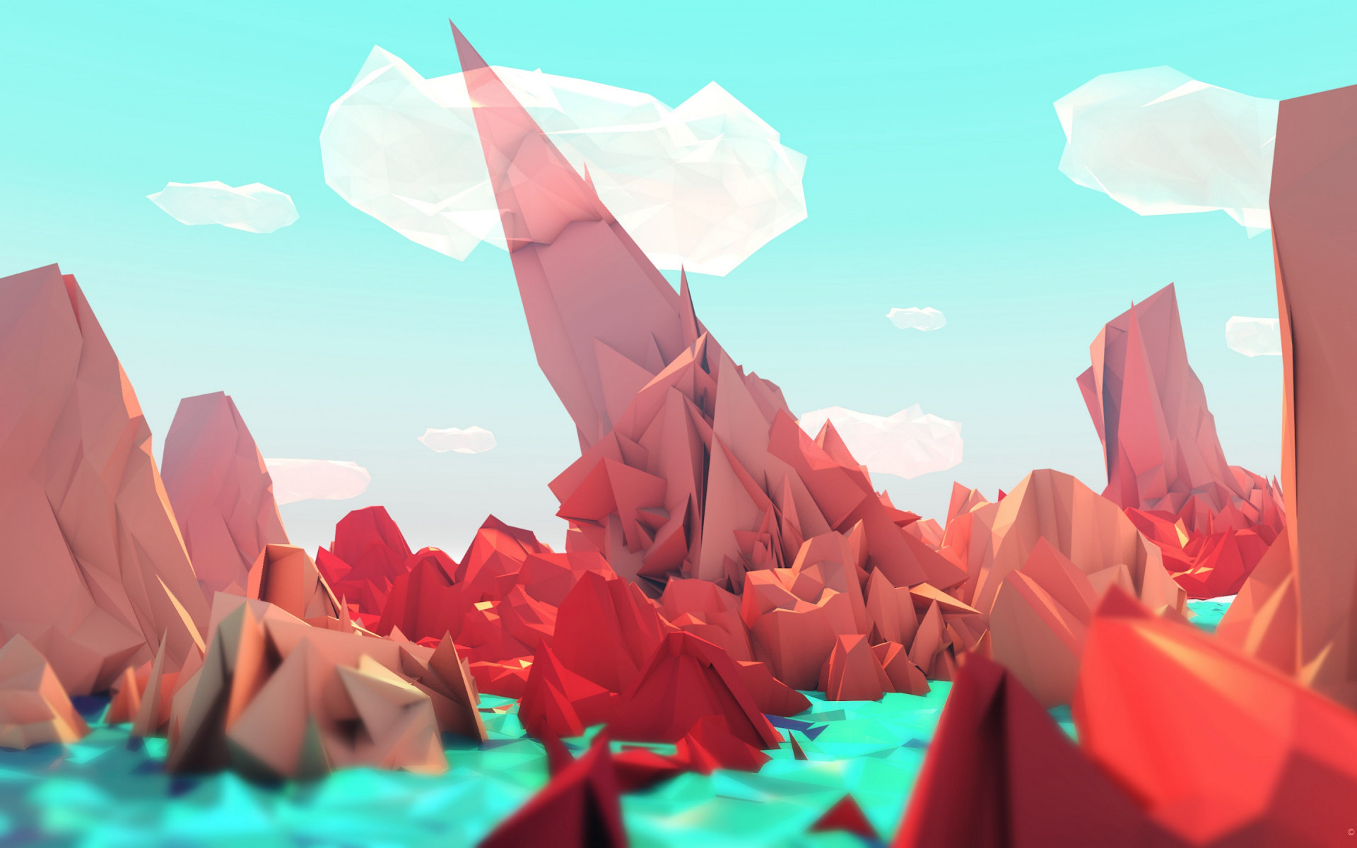 The red mountains. Low poly illustration wallpaper 1920x1200