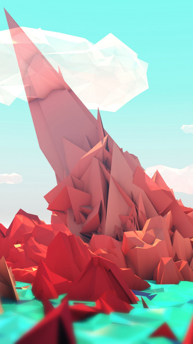 The red mountains. Low poly illustration wallpaper 750x1334